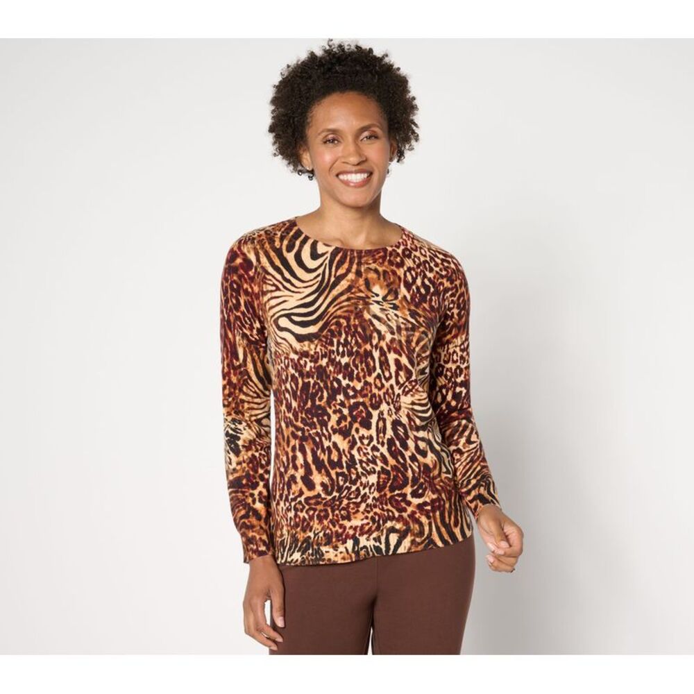 Women Control Women's Top Sweater Sz M Long Sleeve Printed Multi-colored A663618
